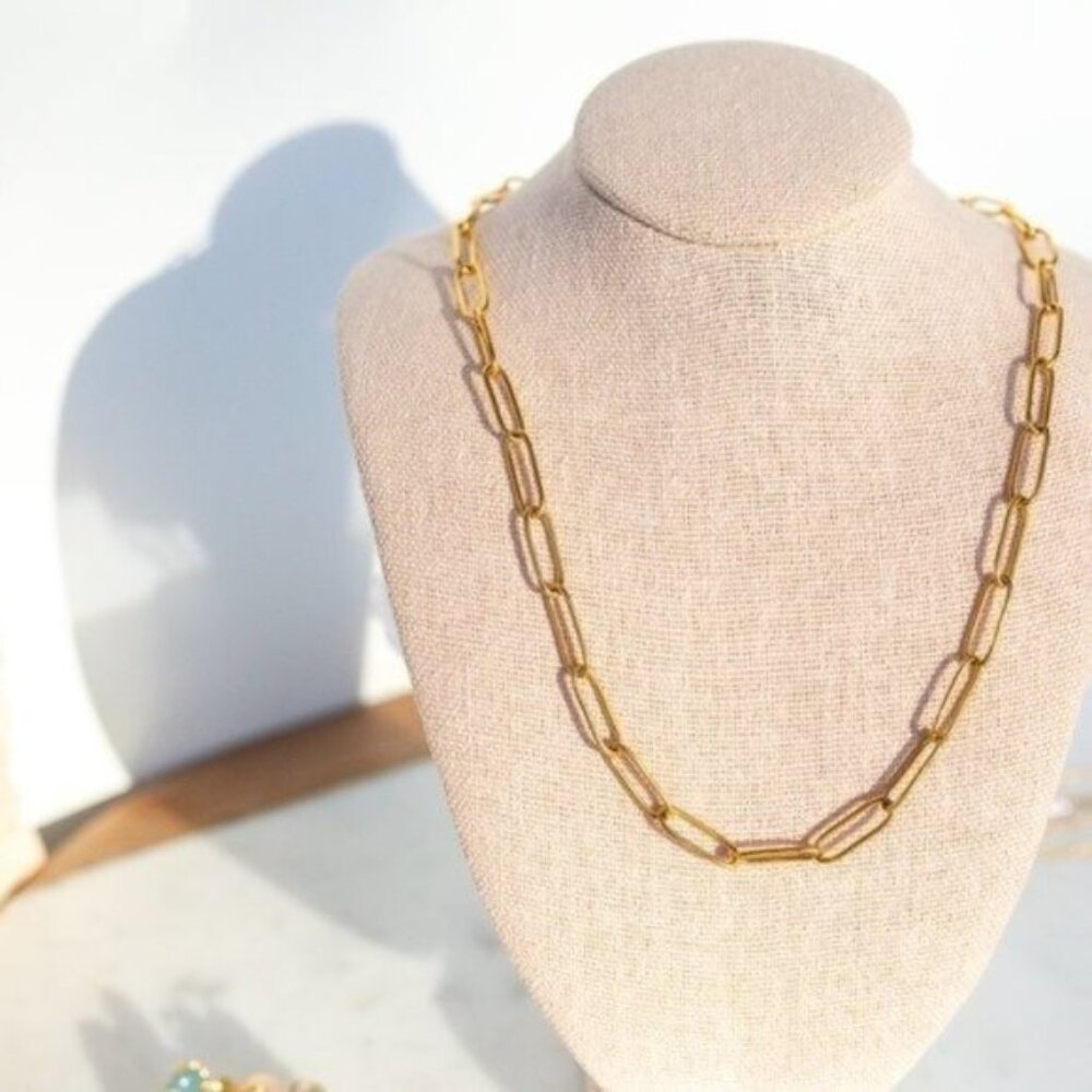Layering Gold Paperclip Chain Necklace Versatile Waterproof Jewelry for Everyday - Picture 5 of 11